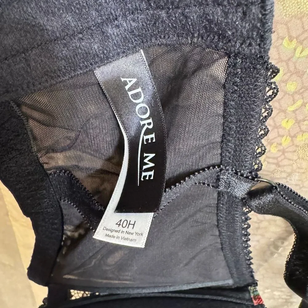 Adore Me Red Green Plaid Rochelle Plus Black Lace Bra Lingerie‎ Set 40H 2X